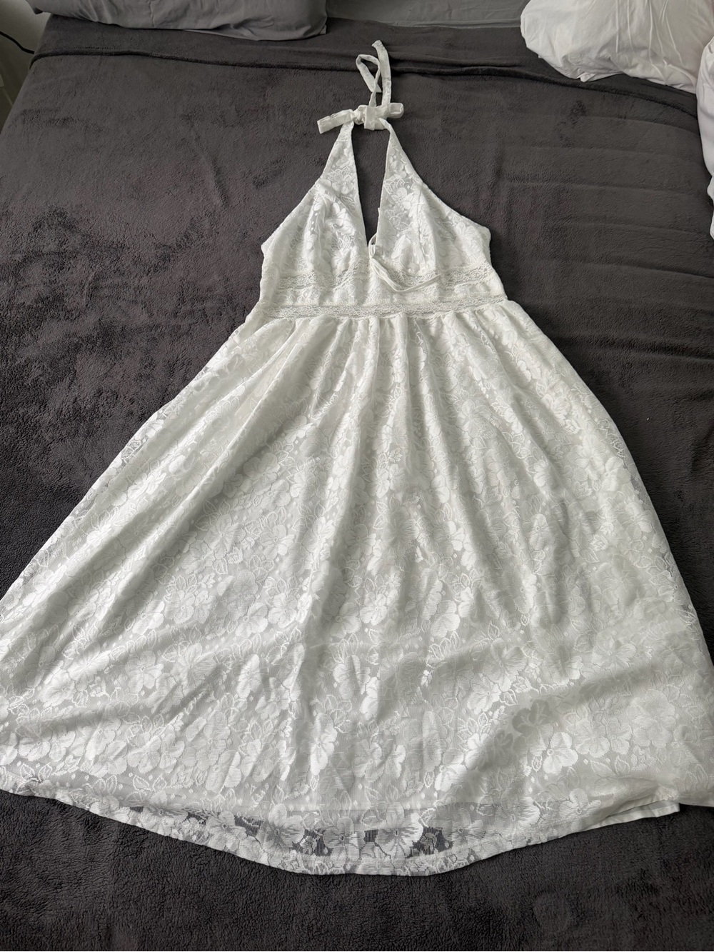 White Lace Halter Summer Dress